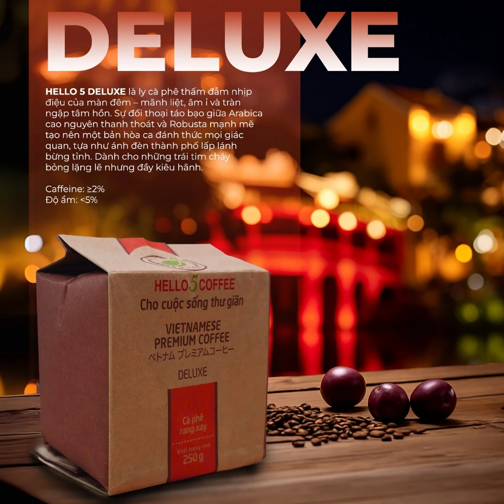 Cà phê rang xay nguyên chất Hello 5 Coffee DELUXE (túi giấy 250gr) - Hình ảnh 2