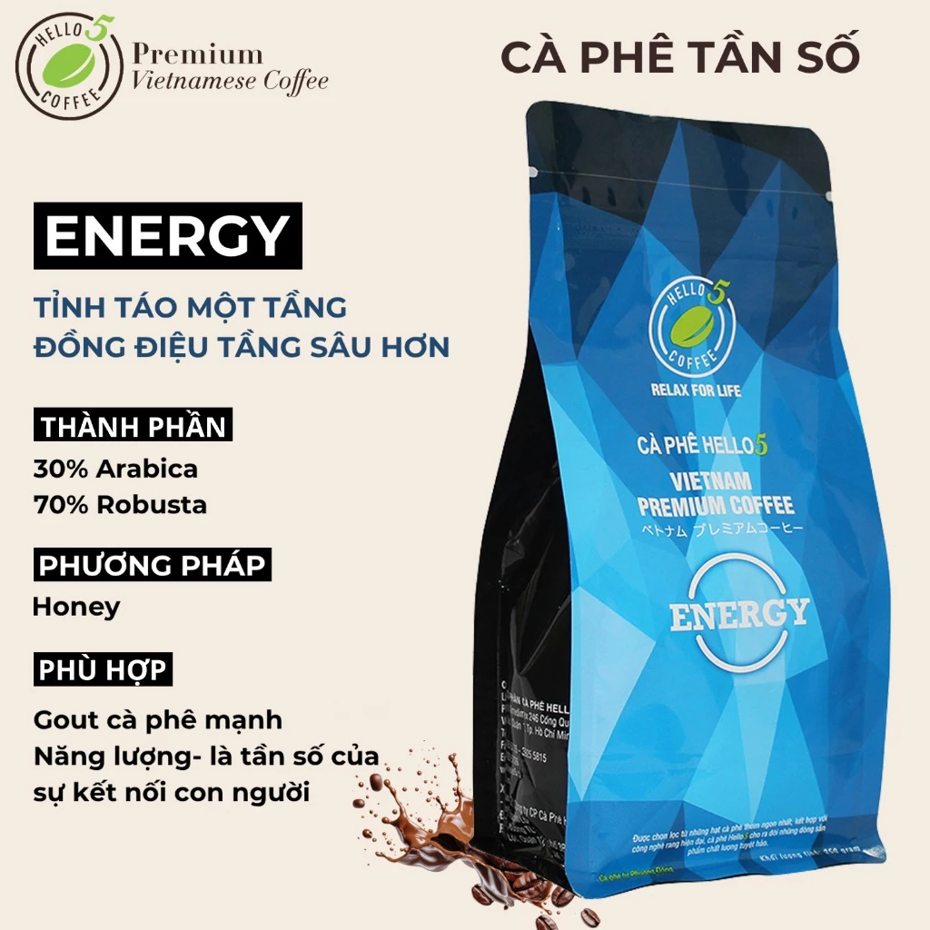 Cà phê rang xay nguyên chất Hello 5 Coffee ENERGY (túi zipper 250gr)