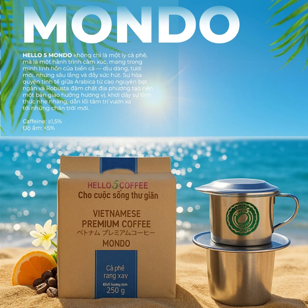 Cà phê rang xay nguyên chất Hello 5 Coffee MONDO (túi giấy 250gr) - Hình ảnh 2