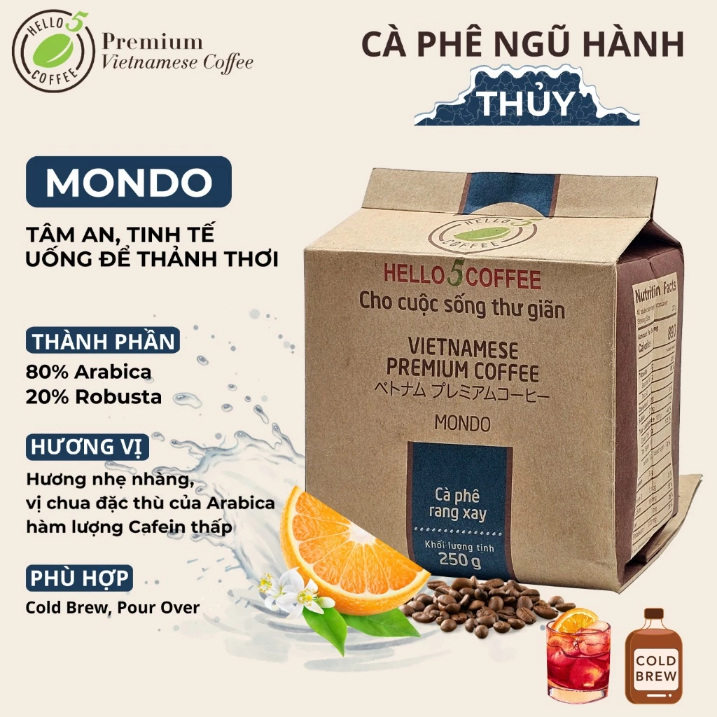 Cà phê rang xay nguyên chất Hello 5 Coffee MONDO (túi giấy 250gr)