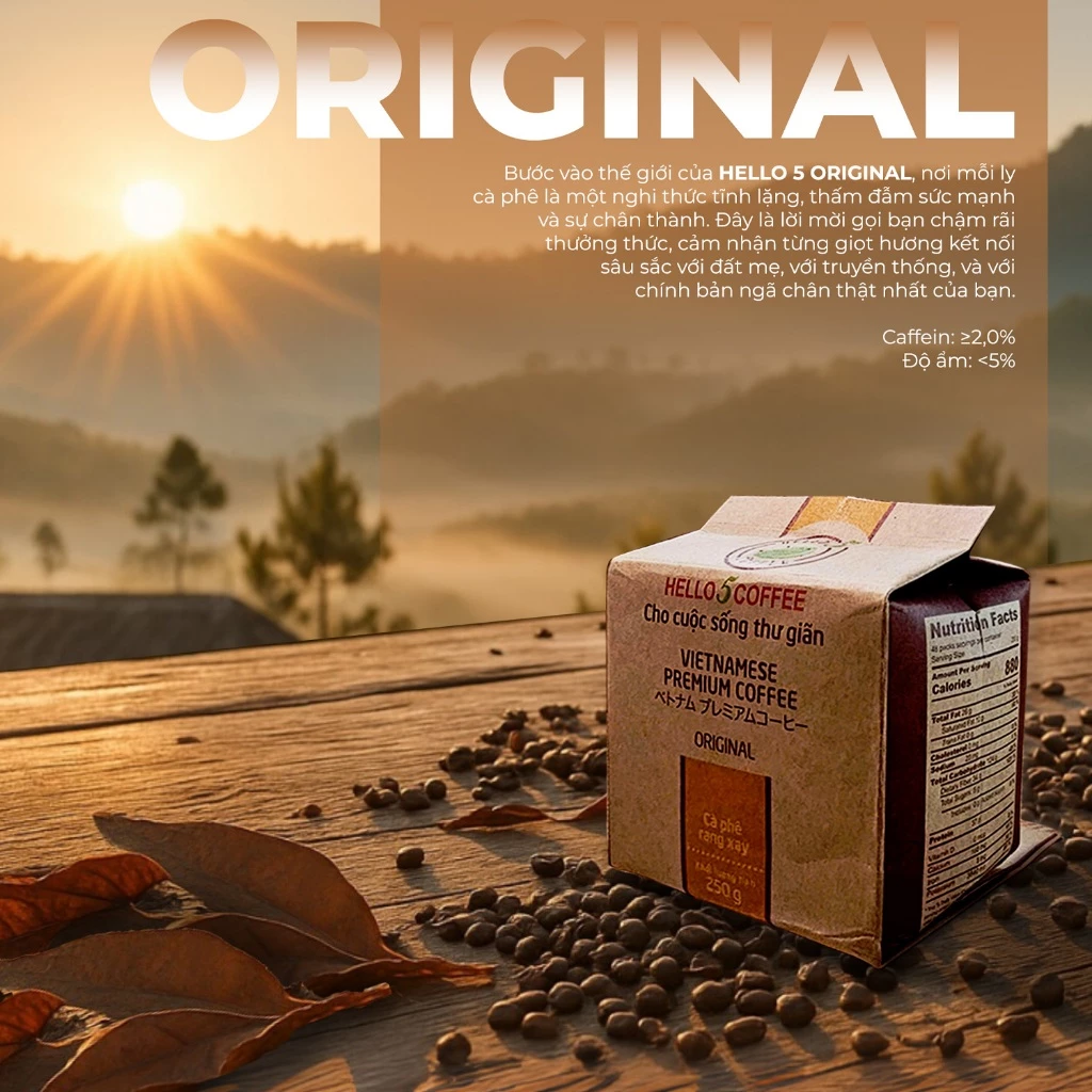 Cà phê rang xay nguyên chất Hello 5 Coffee ORIGINAL (túi giấy 250gr) - Hình ảnh 2