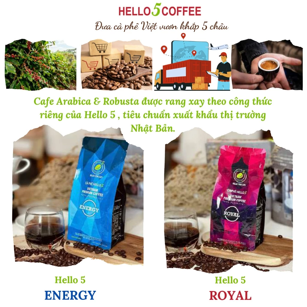 Cà phê rang xay nguyên chất Hello 5 Coffee ENERGY (túi zipper 250gr) - Hình ảnh 4