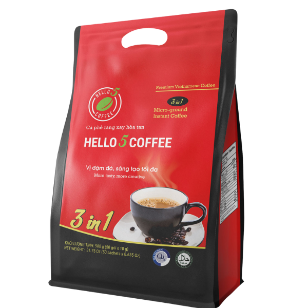 Cafe sữa hòa tan 3 in1 Hello 5 Coffee (Túi 50 gói x 18g)