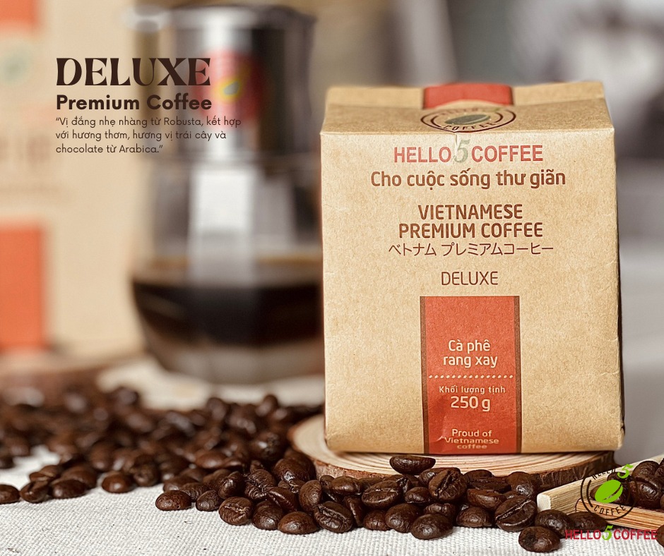 Cà phê rang xay nguyên chất Hello 5 Coffee DELUXE (túi giấy 250gr) - Hình ảnh 3