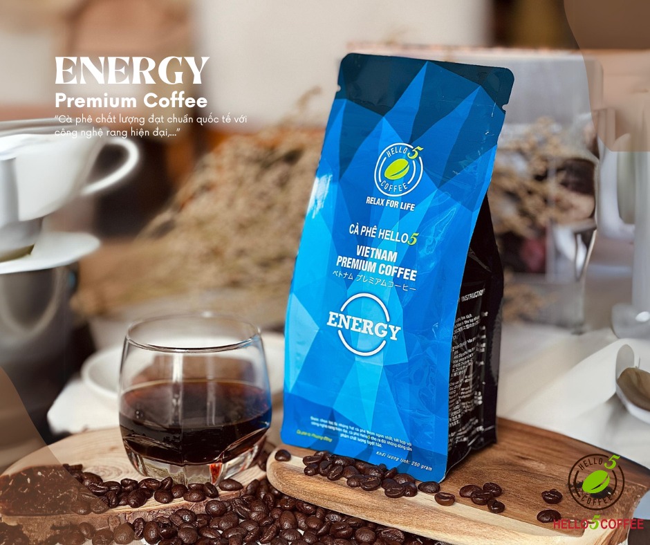 Cà phê rang xay nguyên chất Hello 5 Coffee ENERGY (túi zipper 250gr) - Hình ảnh 3