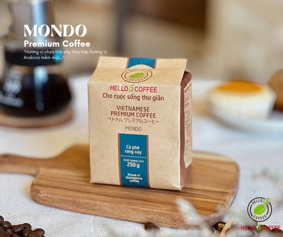 Cà phê rang xay nguyên chất Hello 5 Coffee MONDO (túi giấy 250gr) - Hình ảnh 3