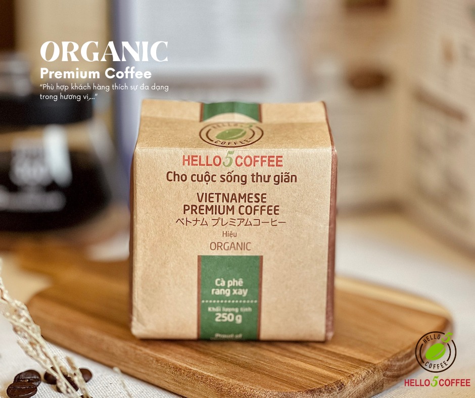 Cà phê rang xay nguyên chất Hello 5 Coffee ORGANIC (túi giấy 250gr) - Hình ảnh 3