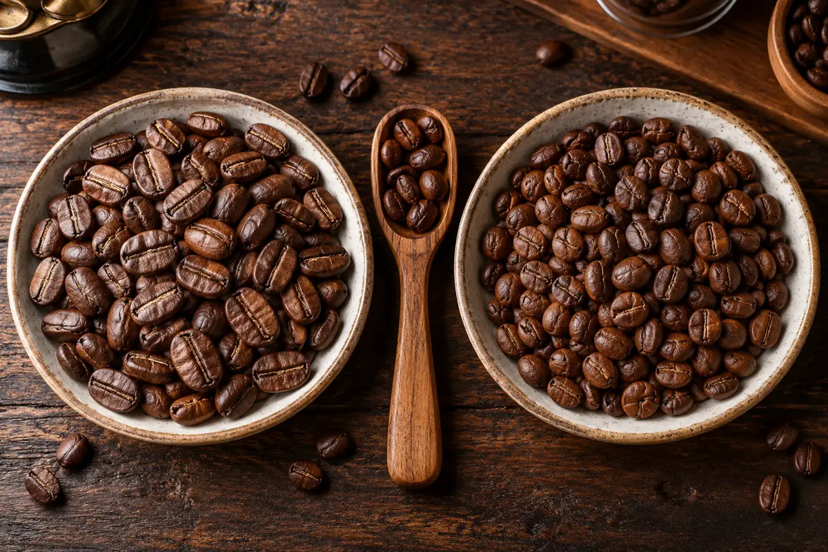 So sánh hạt Arabica Robusta qua hình dáng và bề mặt
